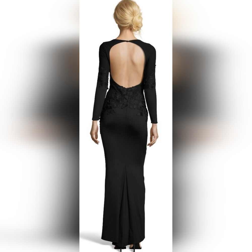 NWT Issue New York Long Sleeve Open Back Mesh with Aplique gown - size S, small